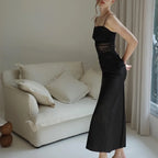 Gauze Slit High Waist Midi Dress