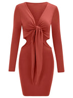 Mid Waist Sexy Split V-Neck Elastic Outfits Solid Midi Dresses