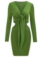 Mid Waist Sexy Split V-Neck Elastic Outfits Solid Midi Dresses