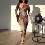Print One Shoulder Midi Dress