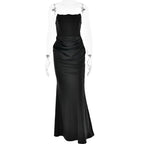 Elegant Corset Strap Neck Backless Maxi Red Party Dress