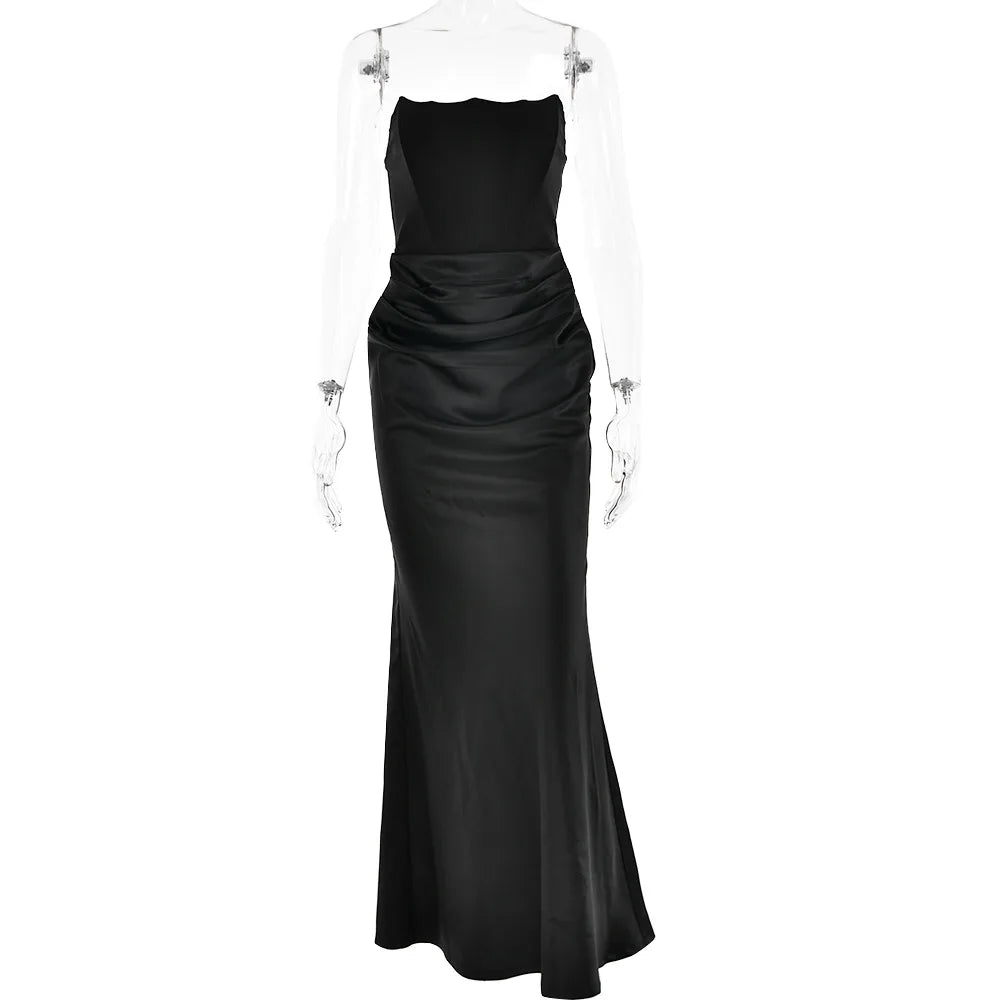 Elegant Corset Strap Neck Backless Maxi Red Party Dress
