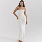 Elegant Corset Strap Neck Backless Maxi Red Party Dress