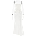 Elegant Corset Strap Neck Backless Maxi Red Party Dress