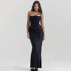 Elegant Corset Strap Neck Backless Maxi Red Party Dress