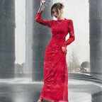 Versatile Limited Printed Screen Dress Women's Fashion Style Year Loong Party Dress