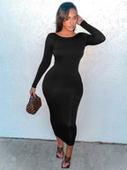 Backless Elegant Evening Club Birthday Brown Sleeve Midi Dresses