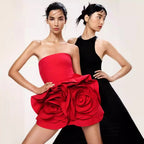 Stylish Stereoscopic Flowers Strapless Glamorous Party Dress