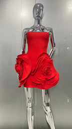 Stylish Stereoscopic Flowers Strapless Glamorous Party Dress