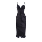 Summer Puss Sexy Lace V-neck Elegant Casual Streetwear Midi Dresses