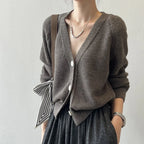 V-Neck Single Button Knitted Green Cape Clothes Autumn Women Sweater