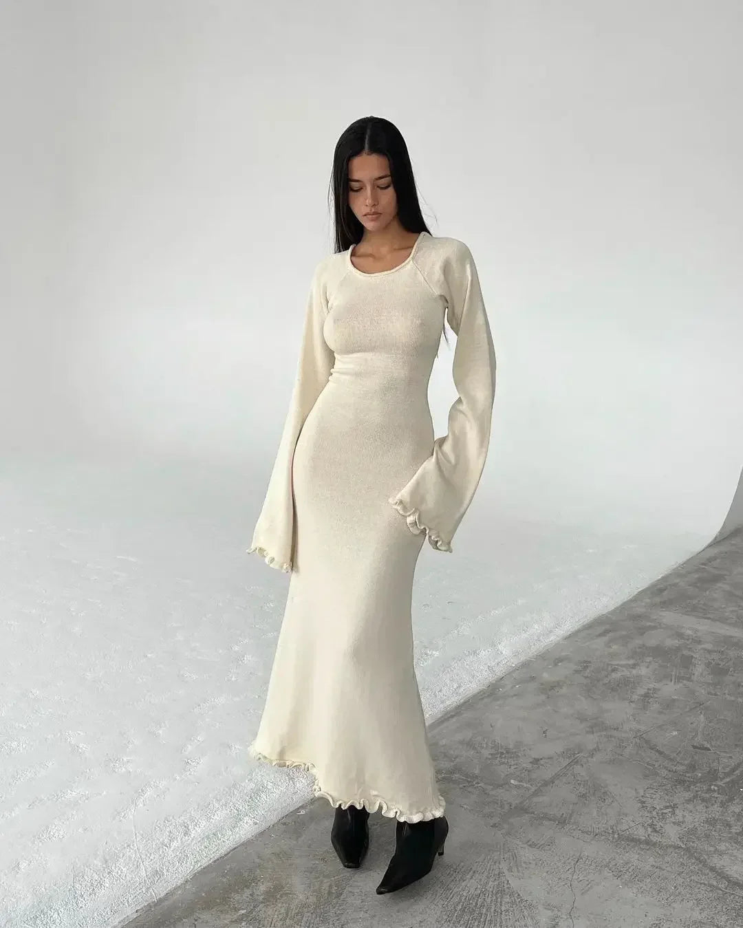 Backless Slim Comfortable Laceup Elegant Female Midi Dresses
