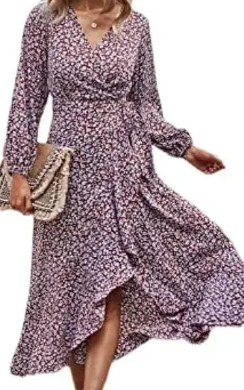 Floral Print Elegant Casual VNeck Sun Midi Dresses