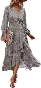 Floral Print Elegant Casual VNeck Sun Midi Dresses