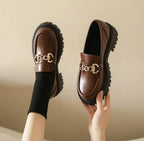 Black Leather Platform Slip On Spring Boat Metal Chain Designer Oxfords Loafers