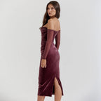 Bodycon Offtheshoulder Velvet Mesh Elegant Y2K Midi Dresses