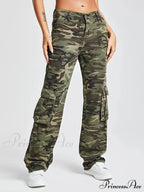 Camouflage Women's Cargo High Wist Vintage Baggy Denim Straight Casual Fashion Jean
