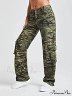 Camouflage Women's Cargo High Wist Vintage Baggy Denim Straight Casual Fashion Jean