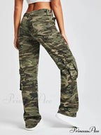 Camouflage Women's Cargo High Wist Vintage Baggy Denim Straight Casual Fashion Jean