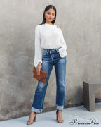 New Casual Loose Women's Wash Button Pockets High Waist Denim Abrade Elegant Jean