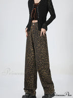 New Leopard Print Wide Leg Women High Waisted Fashion Streetwear Retro Y2K Denim Baggy Casual Straight Jean
