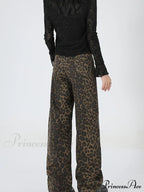 New Leopard Print Wide Leg Women High Waisted Fashion Streetwear Retro Y2K Denim Baggy Casual Straight Jean