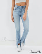 New Slit Slim Flare Women's High Waist Fashion Flared Pants Streetwear Jean
