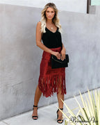 Sequin Tassel Tight Midi Skirt