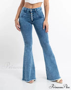 Skinny Flare for Women High Waist Button Lady Sexy Push Up Denim Bell Bottom Jean