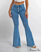 Skinny Flare for Women High Waist Button Lady Sexy Push Up Denim Bell Bottom Jean