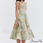 Slip Spring and Summer Thin Ribbon Split Long es for Women Floral Dress