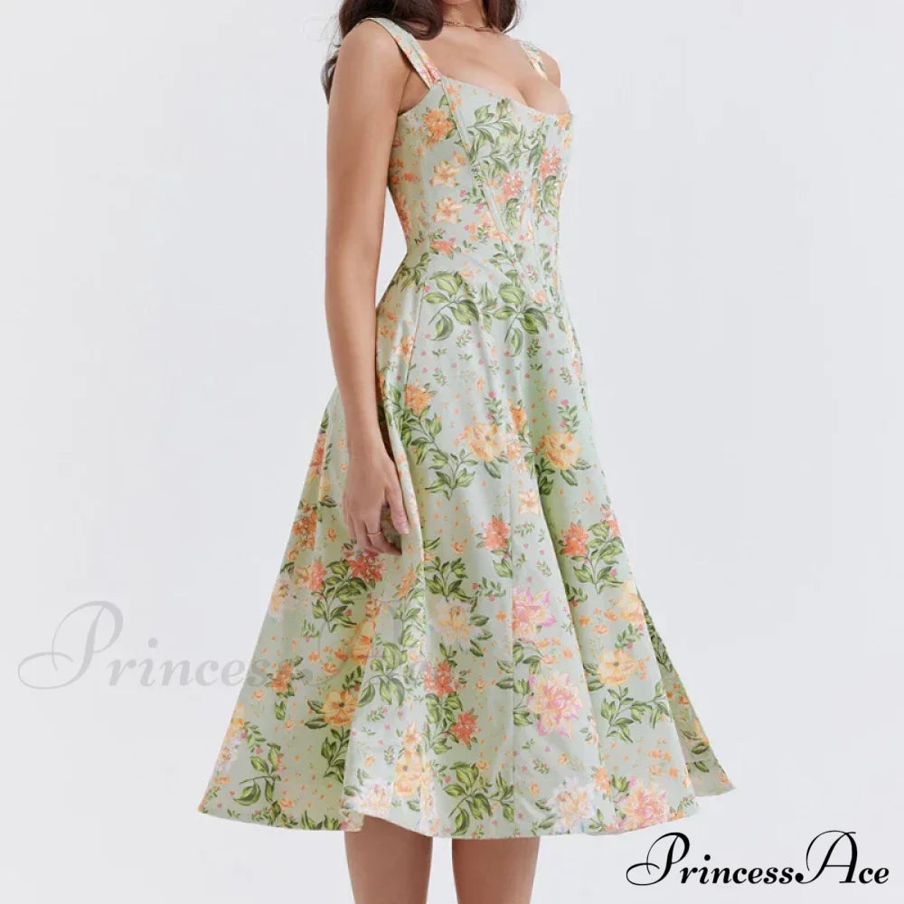 Slip Spring and Summer Thin Ribbon Split Long es for Women Floral Dress