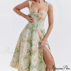 Slip Spring and Summer Thin Ribbon Split Long es for Women Floral Dress