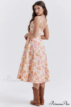 Slip Spring and Summer Thin Ribbon Split Long es for Women Floral Dress