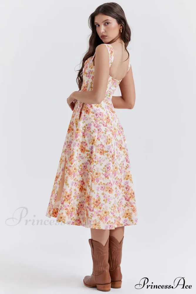 Slip Spring and Summer Thin Ribbon Split Long es for Women Floral Dress