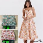 Slip Spring and Summer Thin Ribbon Split Long es for Women Floral Dress
