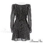 Spring French Puff Sleeve Women's Doll Collar Waist Long Sleeve A-Link Skirt Summer Floral Dress