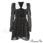 Spring French Puff Sleeve Women's Doll Collar Waist Long Sleeve A-Link Skirt Summer Floral Dress