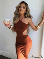 Summer Halter for Women's Sleeveless Backless Club Party Cutout Bandage Midi Dress Clothes Sexy