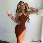 Summer Halter for Women's Sleeveless Backless Club Party Cutout Bandage Midi Dress Clothes Sexy
