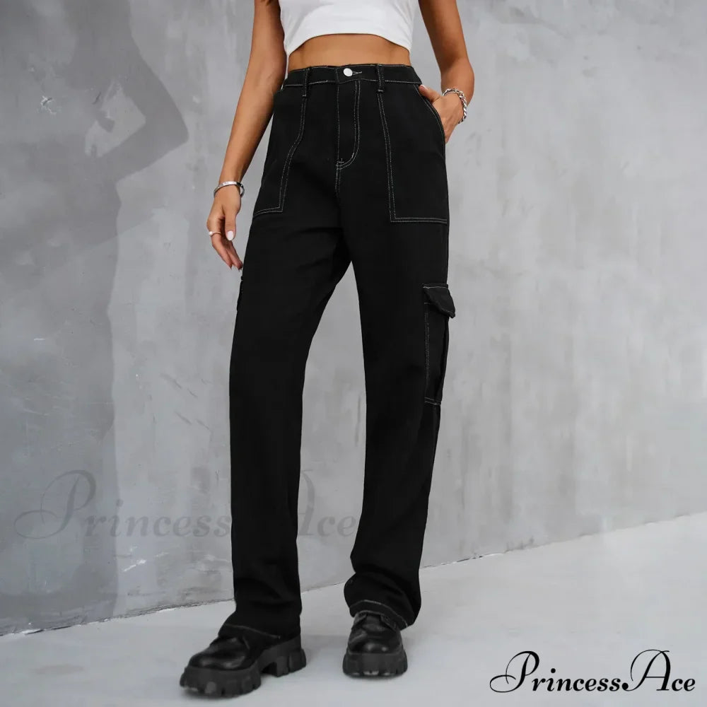 Vintage Baggy Wide Leg Streetwear Straight Denim Pockets Cargo Jean