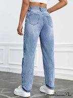 Women Casual Fashion High Streetwear Ripped Holes Denim Pants Female Vintage Trousers Jean