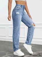 Women Casual Fashion High Streetwear Ripped Holes Denim Pants Female Vintage Trousers Jean