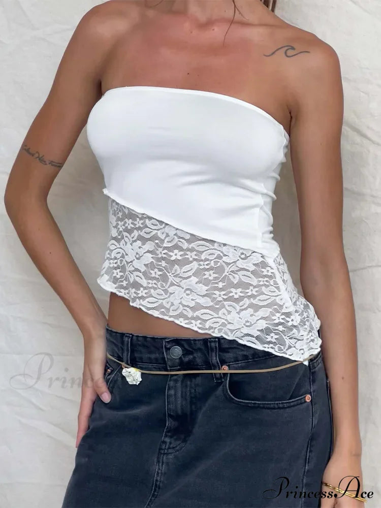 Women Chest Wrapping Solid Lace See Through Backless Casual Chic Strapless Crop Going Out Sleeveless Camis Tank top