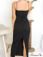 Women Long Ruched Sleeveless Slim Solid Summer Party Back Split Clubwear Female Maxi Dress