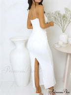 Women Long Ruched Sleeveless Slim Solid Summer Party Back Split Clubwear Female Maxi Dress