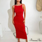 Women Long Ruched Sleeveless Slim Solid Summer Party Back Split Clubwear Female Maxi Dress