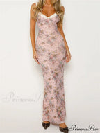 Women Sleeveless V-neck Backless Floral Print Patchwork Summer Cocktail Party Female Vestidos