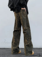 Y2K Leopard Print Wide Leg Women High Waisted Fashion Streetwear Retro Denim Baggy Casual Straight Jean