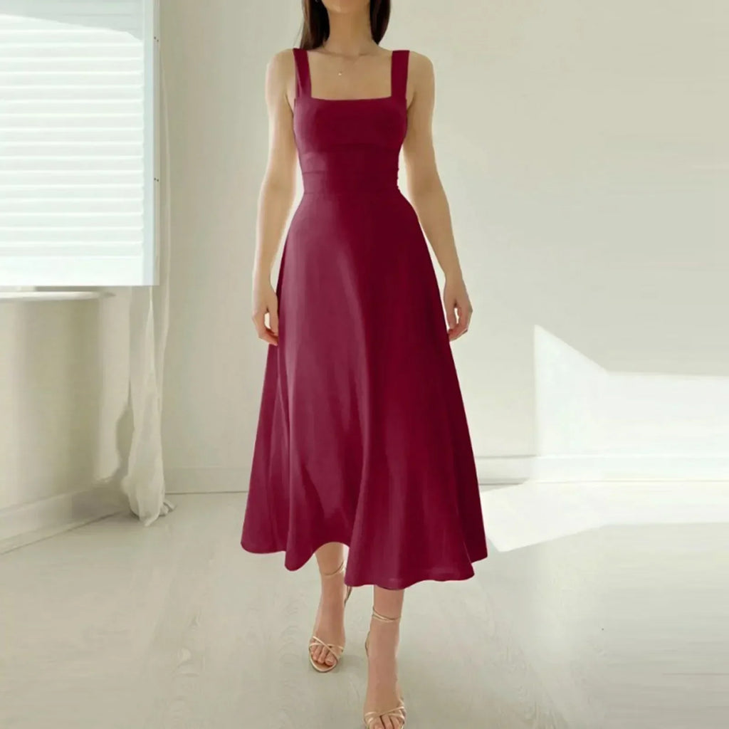 Ingrid Effortless Dress with Square Neckline Elevated Occasion Wear